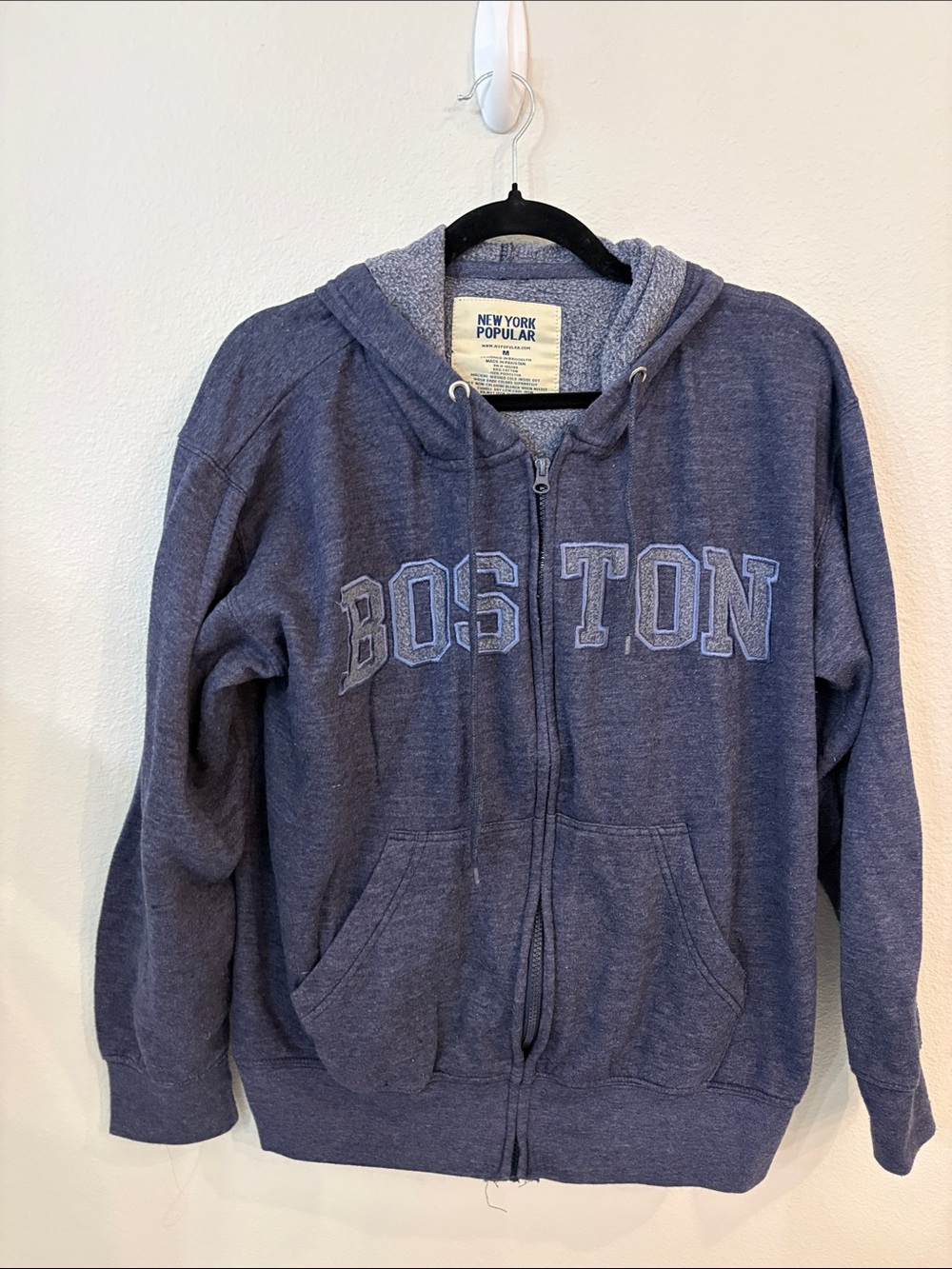 New York Popular “Boston” Zip-Up Hoodie - Navy Blue size M
